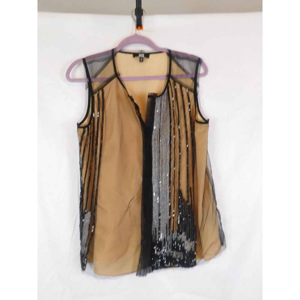 Saks Fifth Avenue Womens Sleeveless Black Net Beaded Sequins Top Size 10